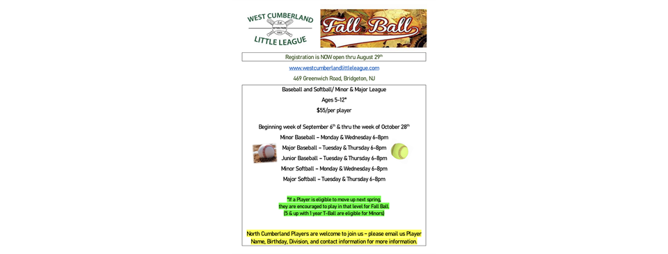 Fall Ball Registration NOW Open