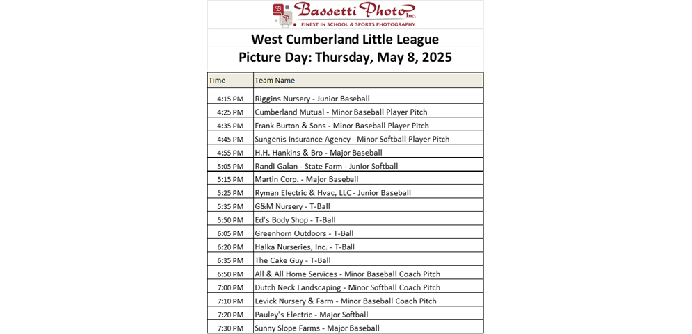 Picture Day Schedule